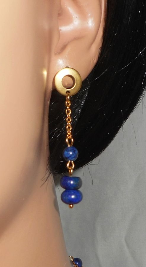 Lapis lazuli en blauwe Murano glaskralen op roestvrij stalen oorbellen