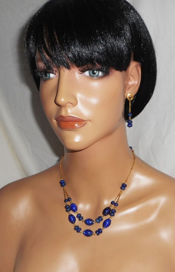 Lapis lazuli en blauwe Murano glaskralen op roestvrij stalen oorbellen