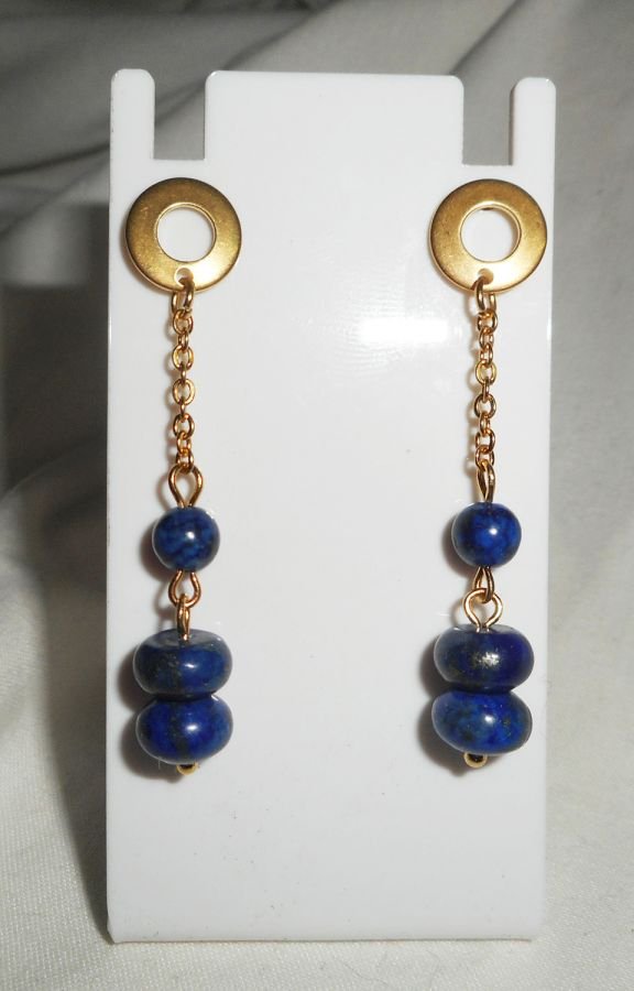 Lapis lazuli en blauwe Murano glaskralen op roestvrij stalen oorbellen