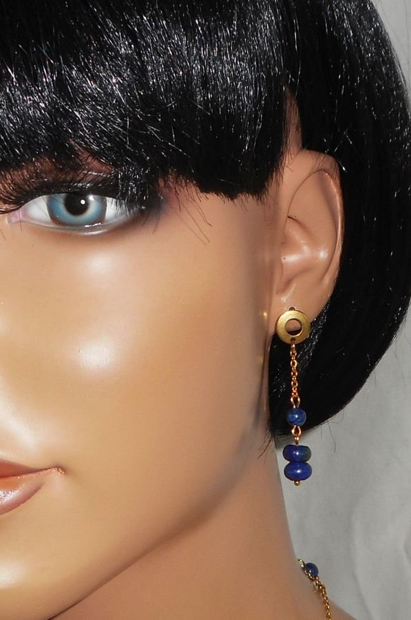 Lapis lazuli en blauwe Murano glaskralen op roestvrij stalen oorbellen