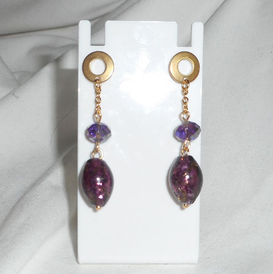 Murano glas en paars kristal oorbellen
