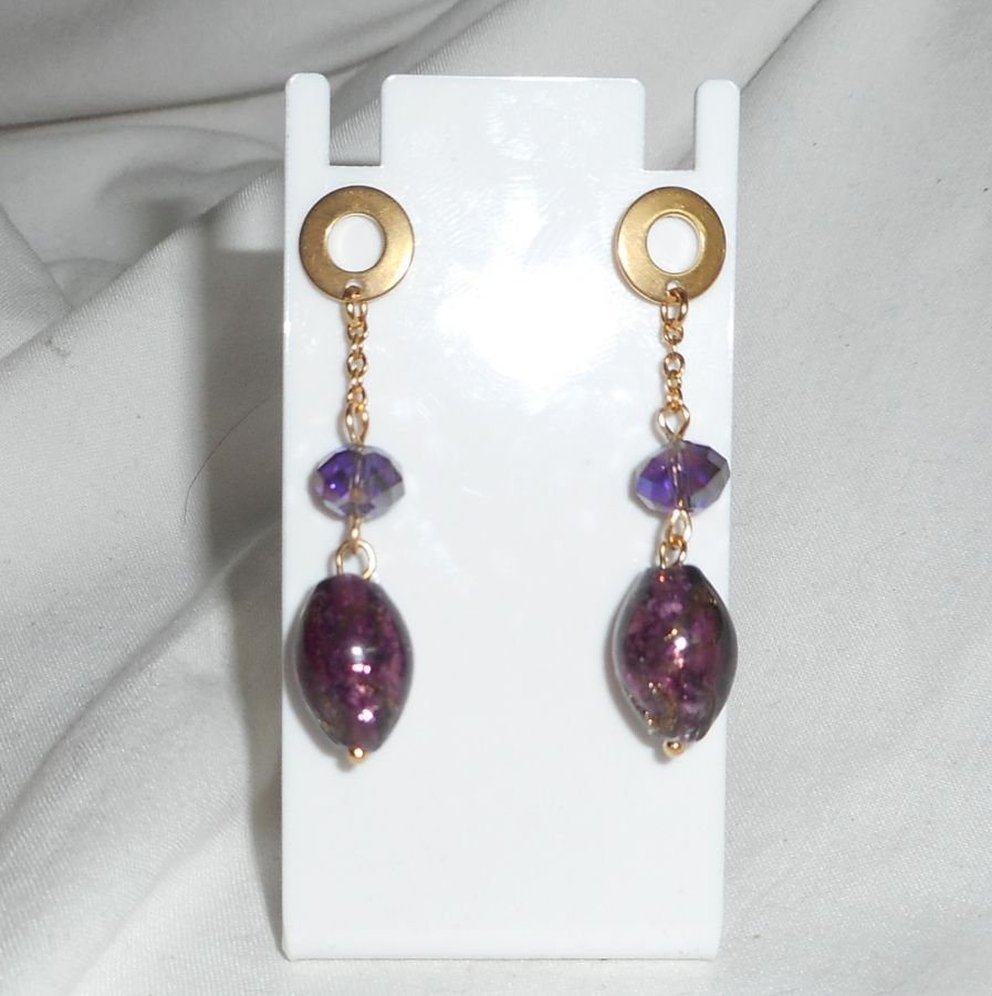 Murano glas en paars kristal oorbellen
