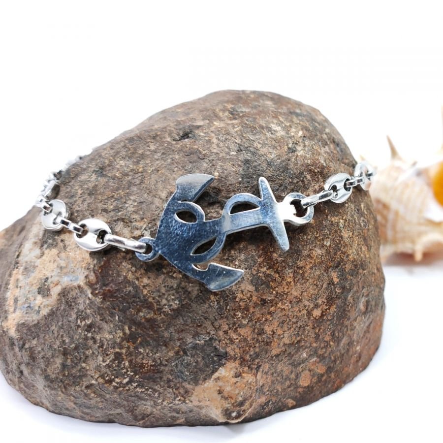 Ankerarmband aan stalen koffiebonenketting 