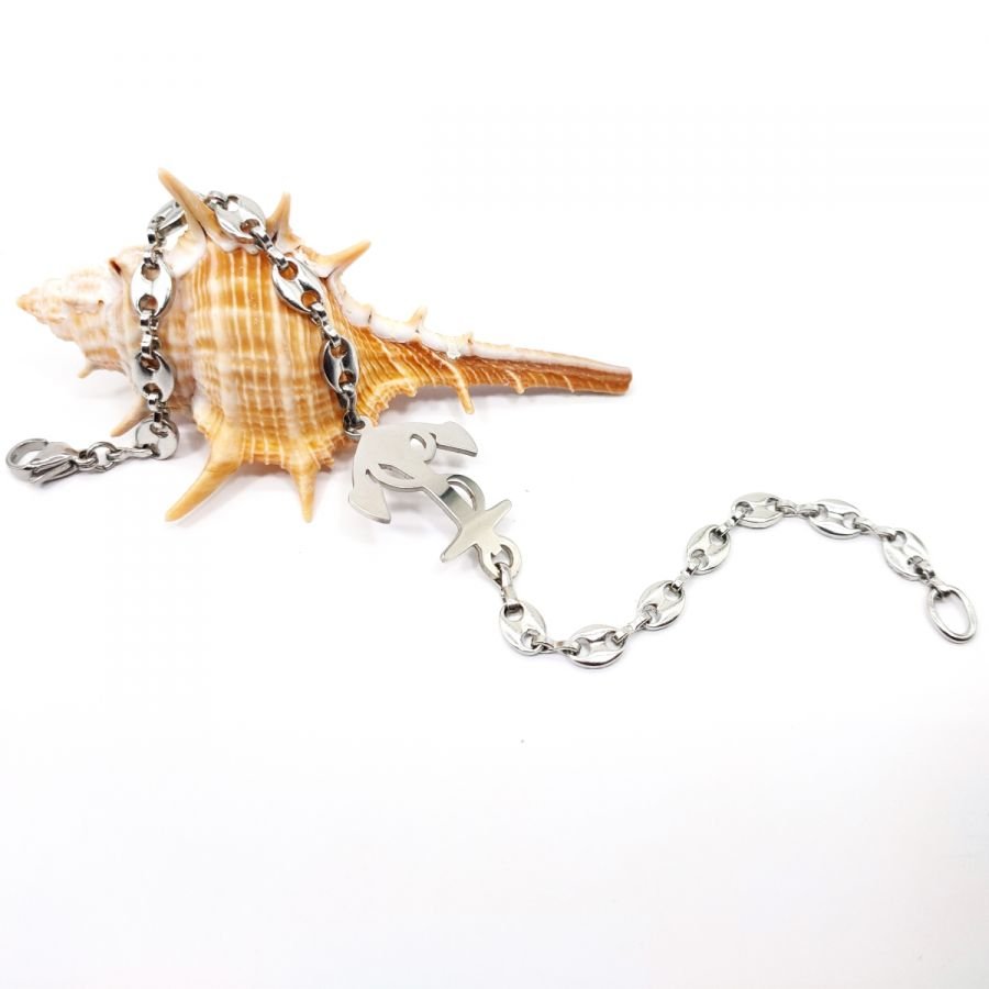 Ankerarmband aan stalen koffiebonenketting 