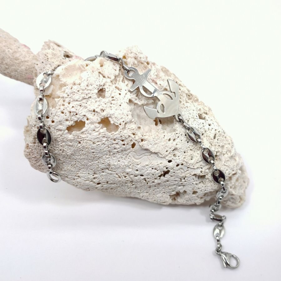Ankerarmband aan stalen koffiebonenketting 