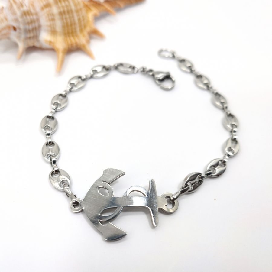 Ankerarmband aan stalen koffiebonenketting 