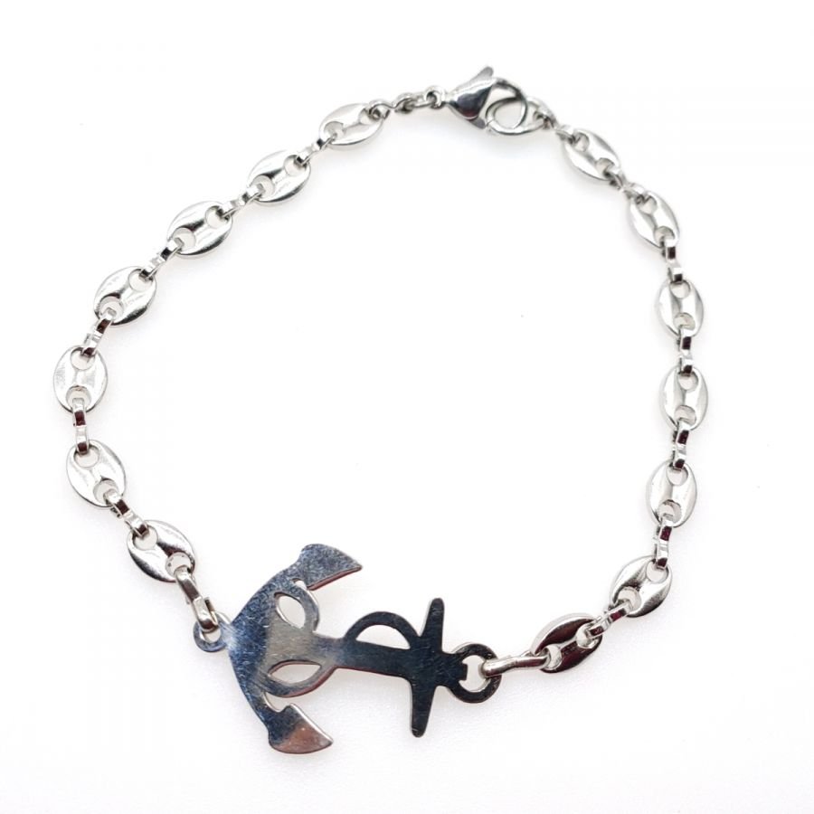 Ankerarmband aan stalen koffiebonenketting 