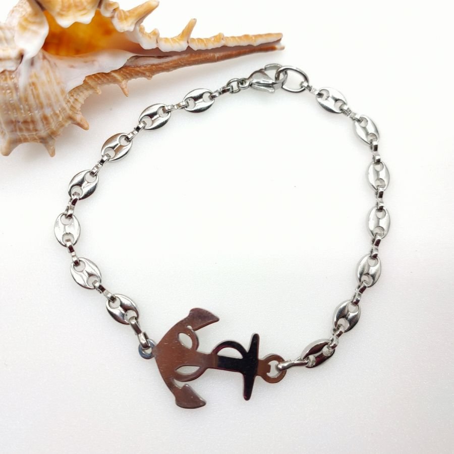 Ankerarmband aan stalen koffiebonenketting 