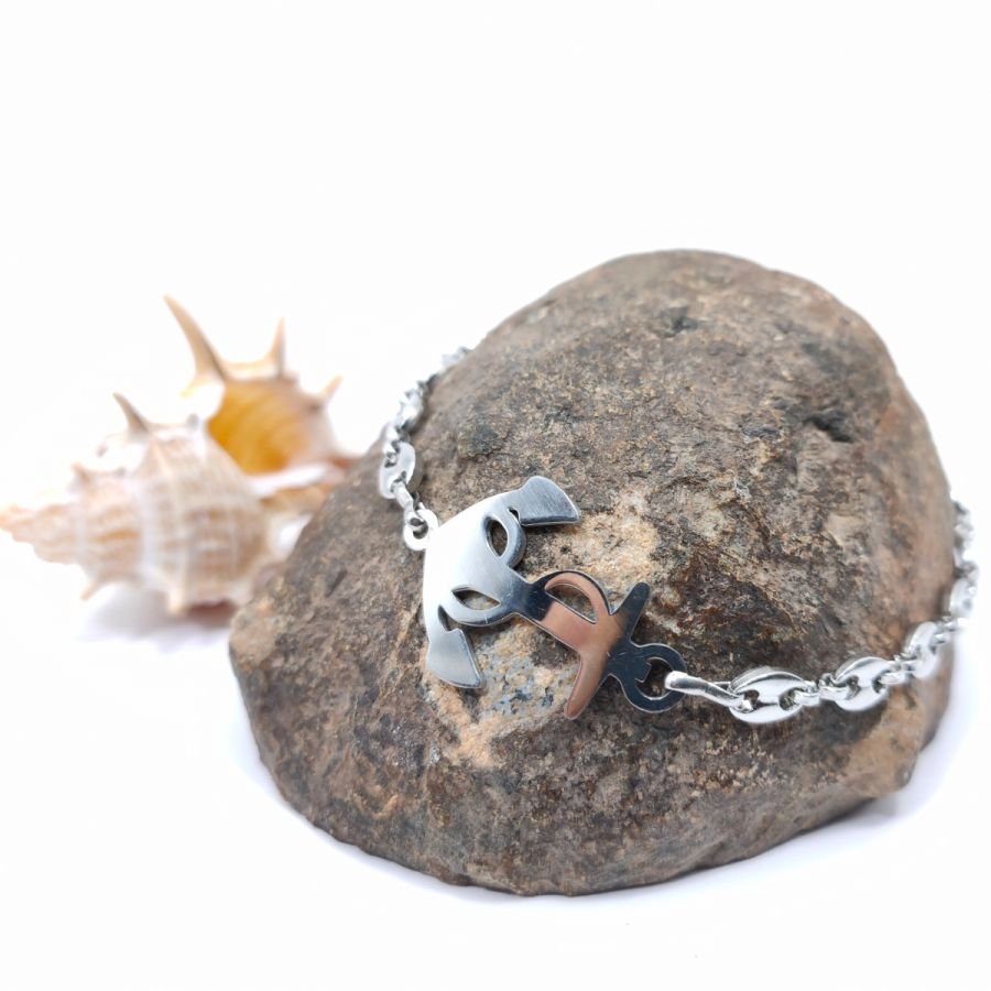 Ankerarmband aan stalen koffiebonenketting 