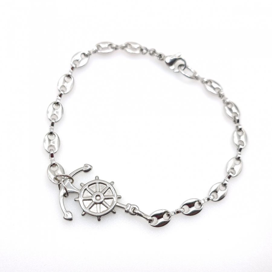 Anker en roer armband aan stalen koffiebonen ketting 