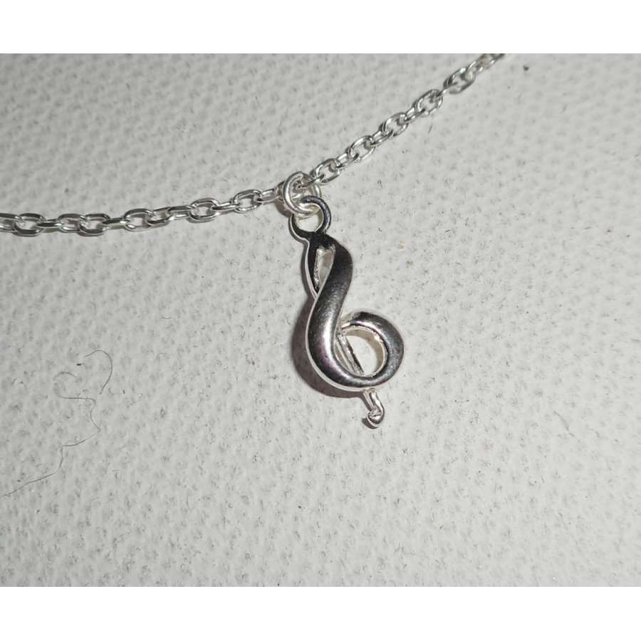 Armband/enkelketting met muzieknoot aan 925 zilveren ketting