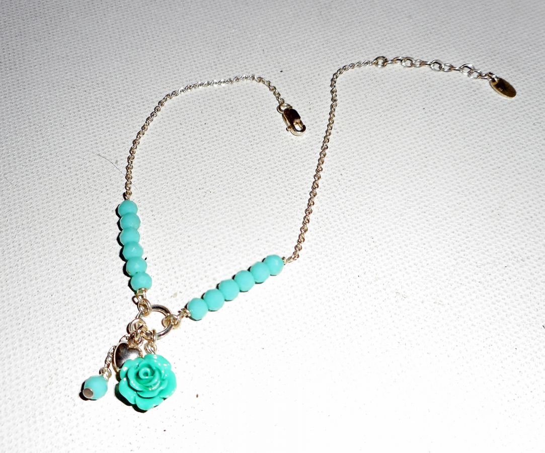 Originele 925 zilveren armband/enkelketting met kristal en groene rozenkralen