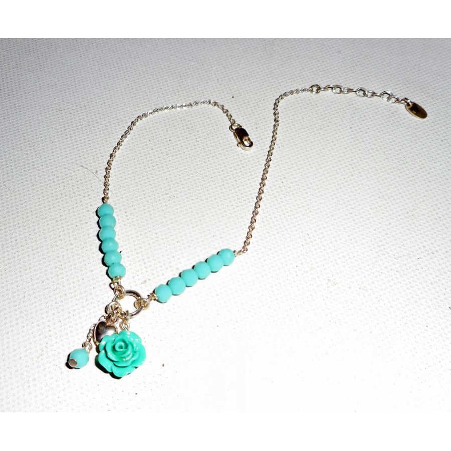 Originele 925 zilveren armband/enkelketting met kristal en groene rozenkralen