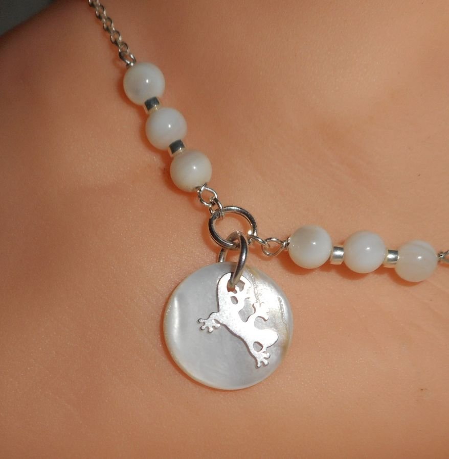 Originele 925 zilveren armband/enkelketting met parelmoer en tarantula