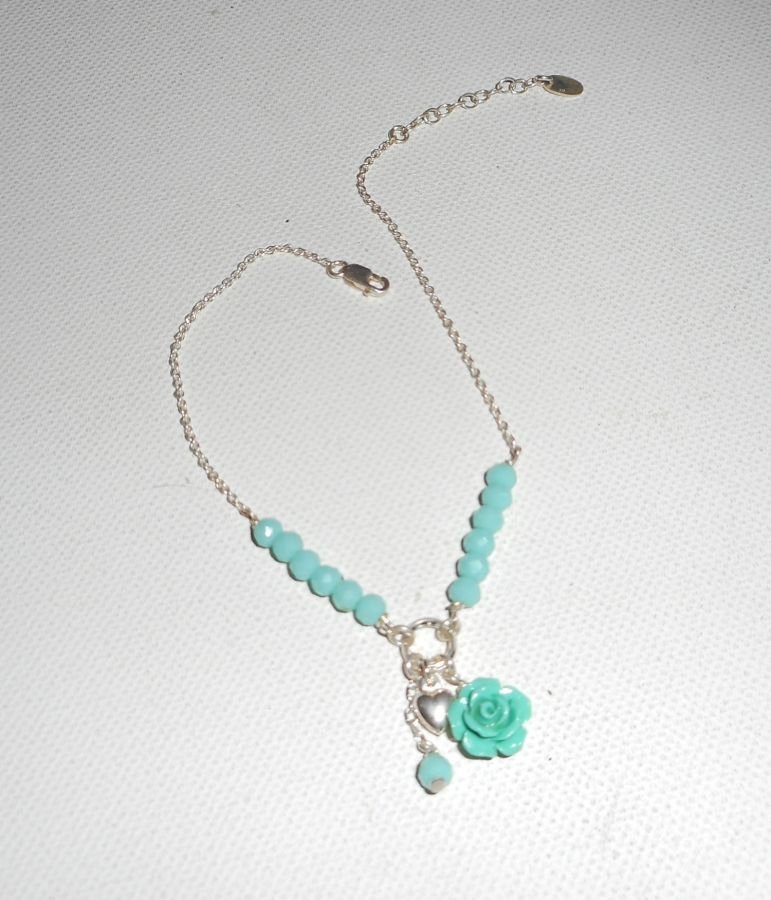 Originele 925 zilveren armband/enkelketting met kristal en groene rozenkralen