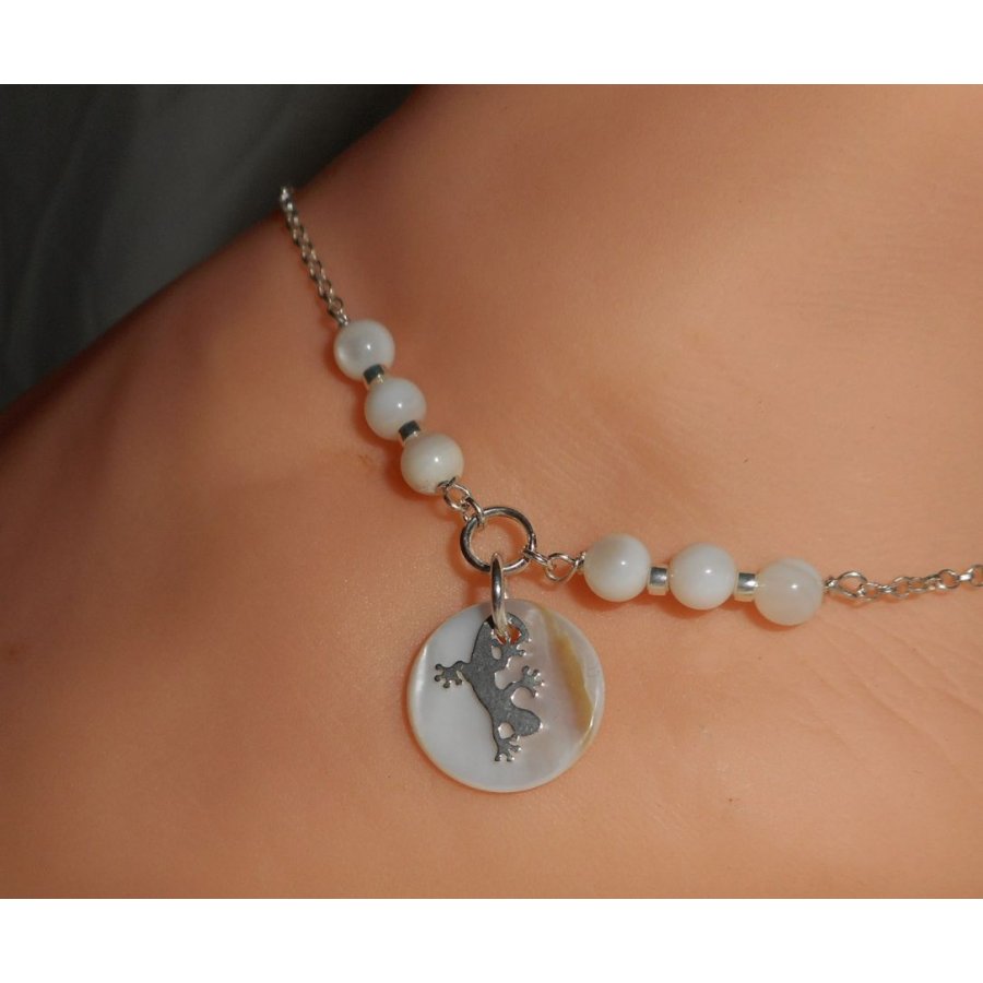 Originele 925 zilveren armband/enkelketting met parelmoer en tarantula