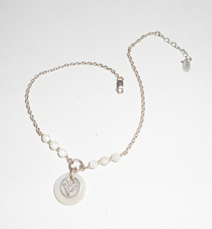 Originele 925 zilveren armband/enkelketting met parelmoer en levensboom