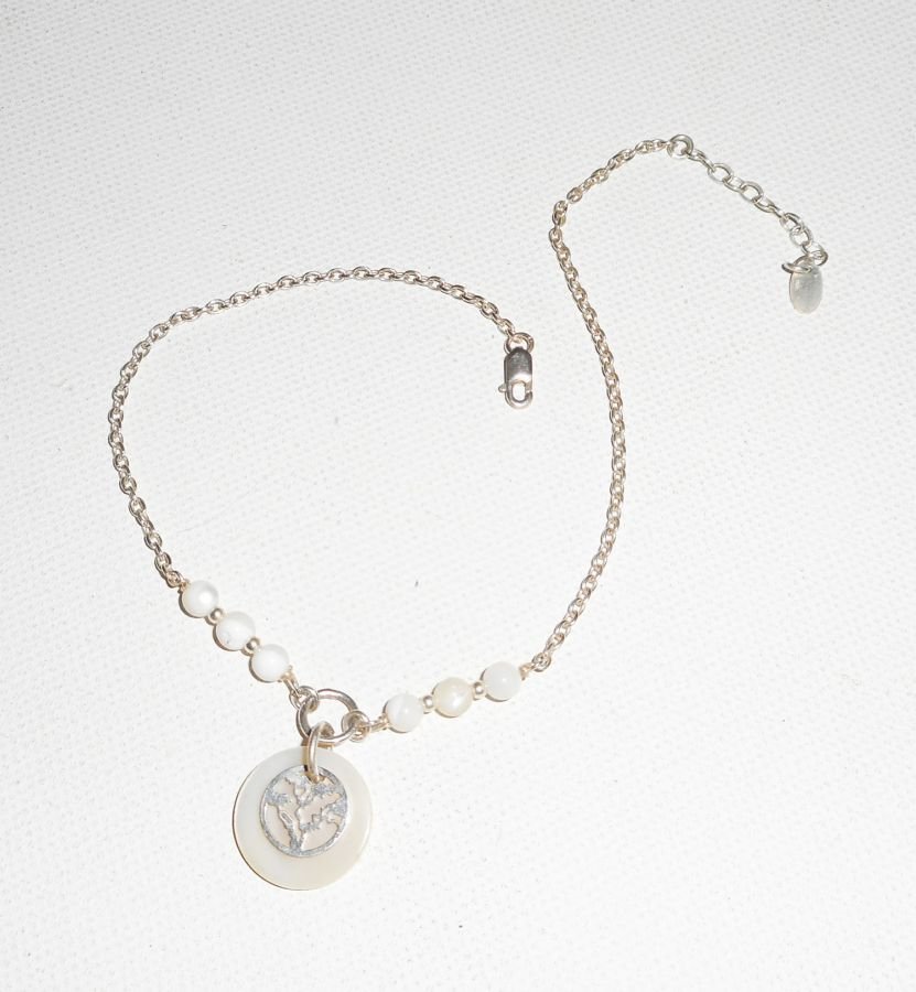 Originele 925 zilveren armband/enkelketting met parelmoer en levensboom
