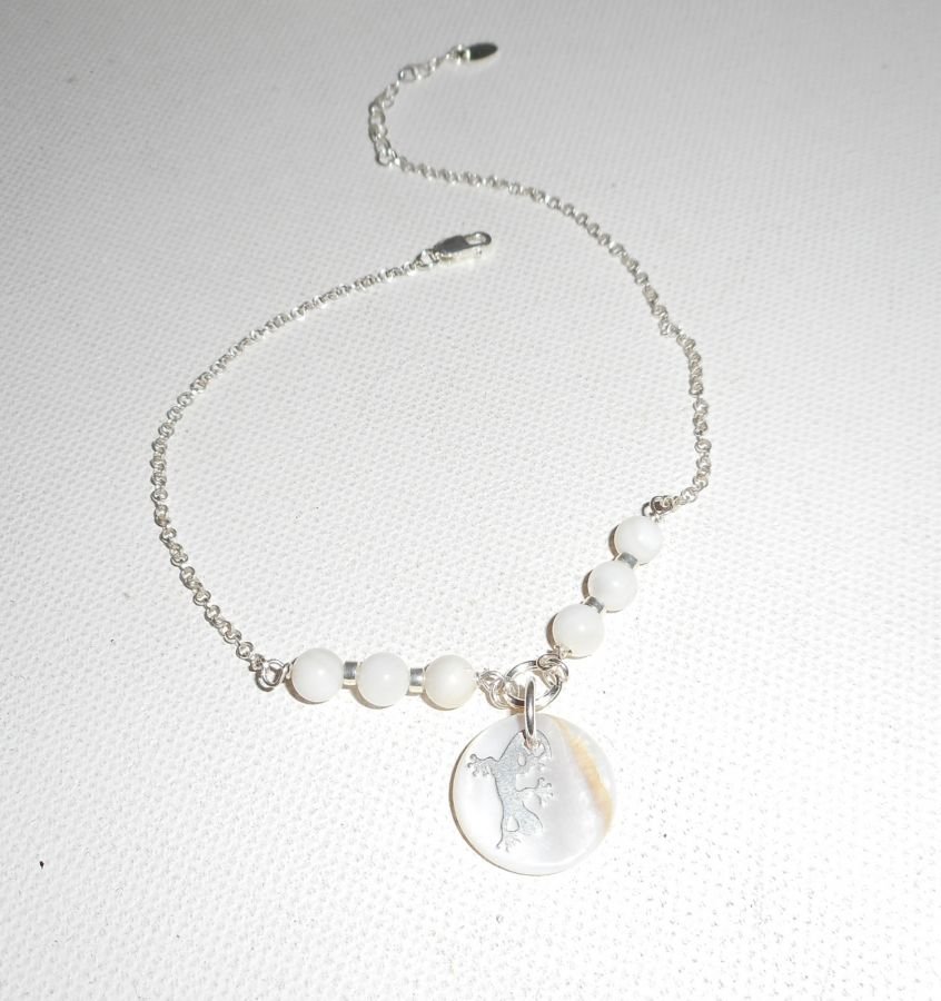 Originele 925 zilveren armband/enkelketting met parelmoer en tarantula