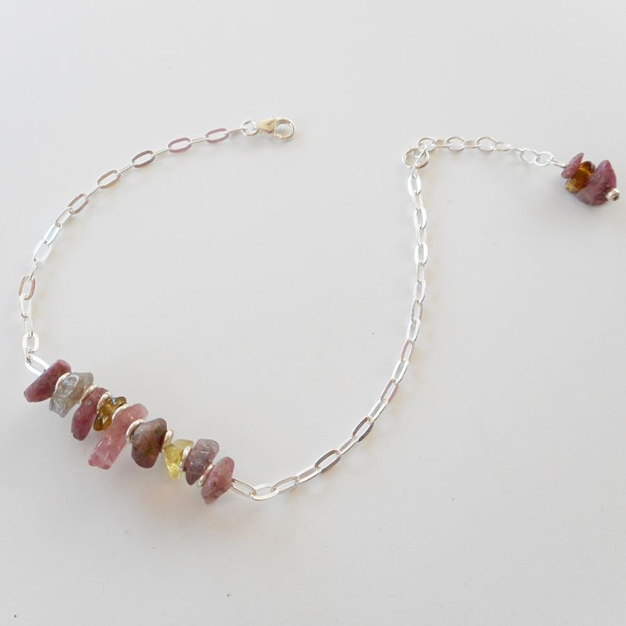 Chip armband met toermalijn stenen aan 925 zilveren ketting