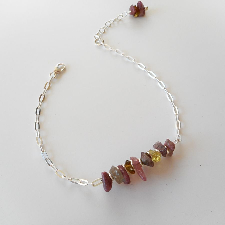 Chip armband met toermalijn stenen aan 925 zilveren ketting