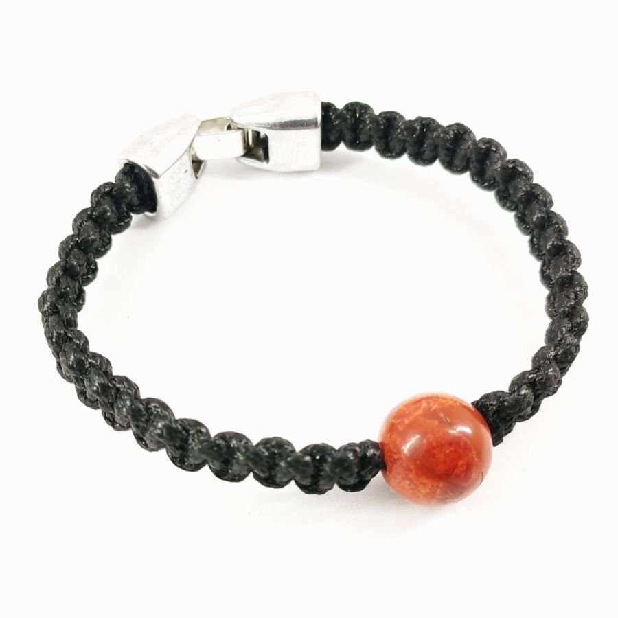 Geweven touw armband met oranje gorgon kraal