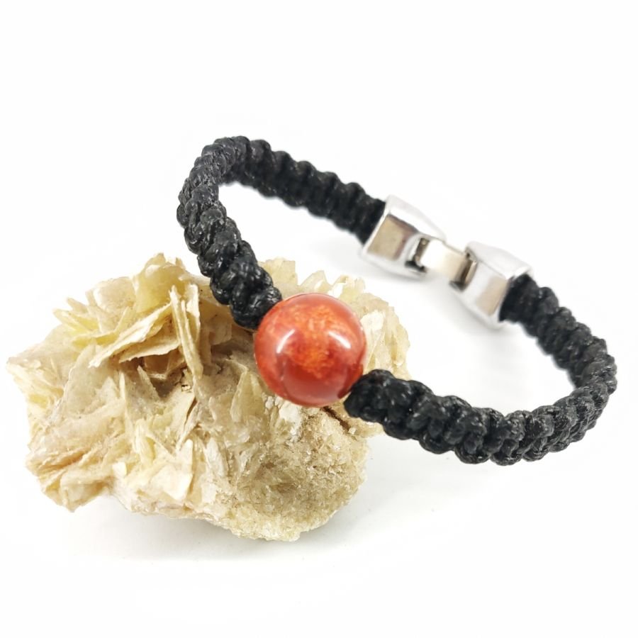 Geweven touw armband met oranje gorgon kraal