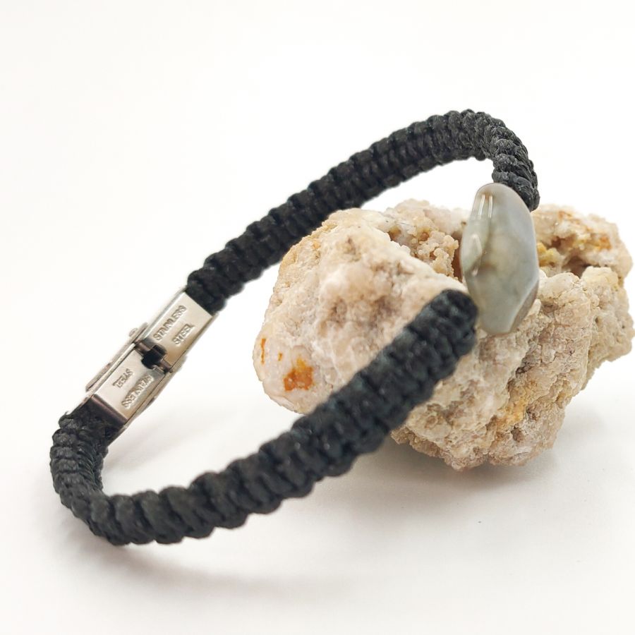 Geweven touw armband met blauwe agaat steen