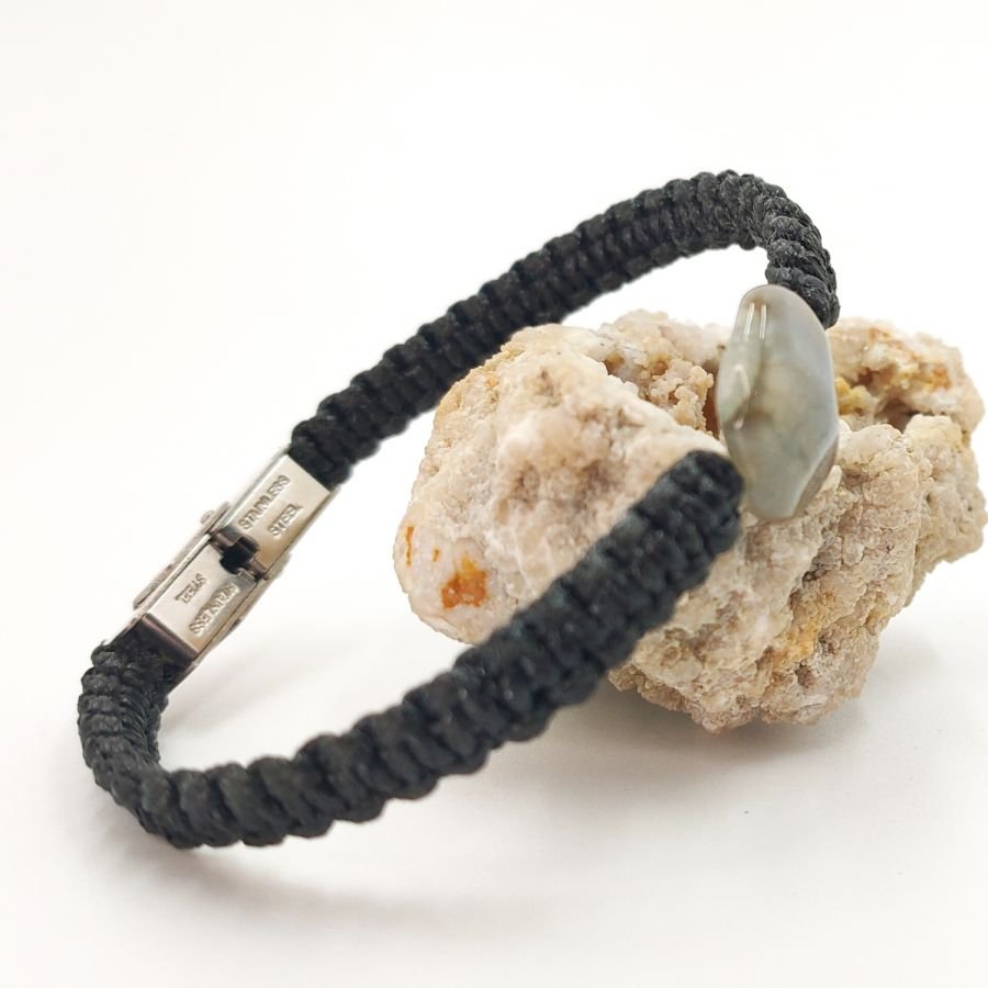 Geweven touw armband met blauwe agaat steen
