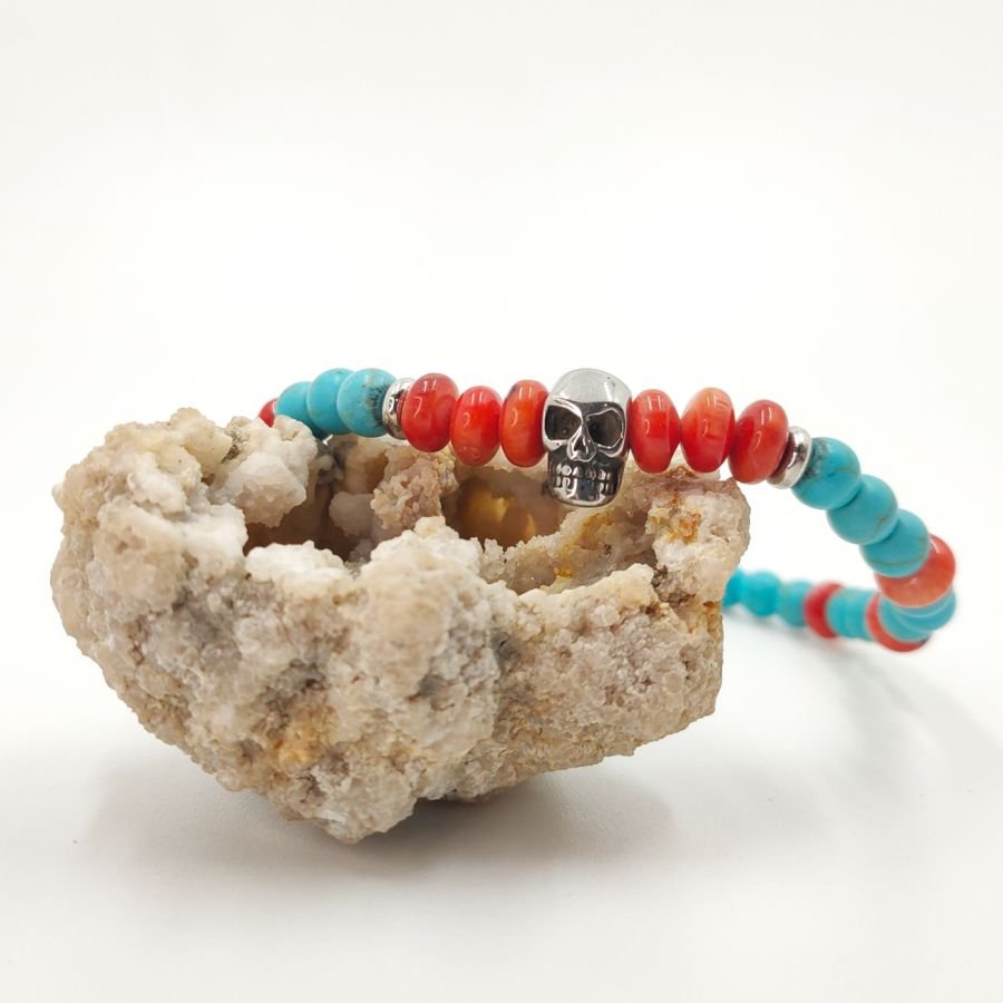 Gorgon en turkooizen armband met roestvrij stalen schedel