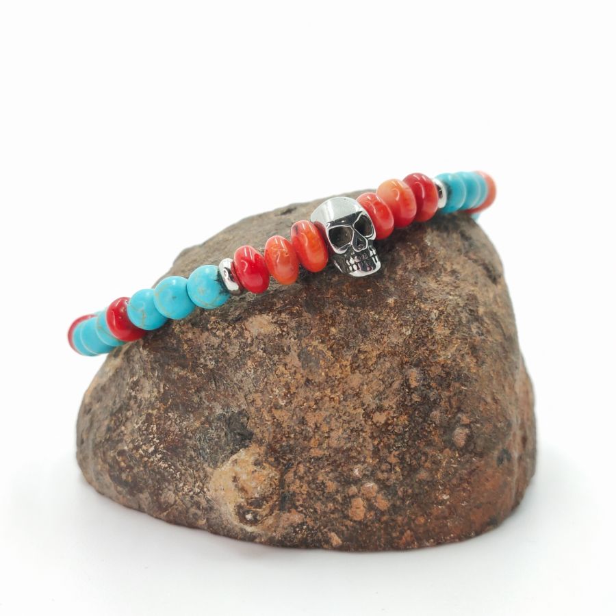 Gorgon en turkooizen armband met roestvrij stalen schedel
