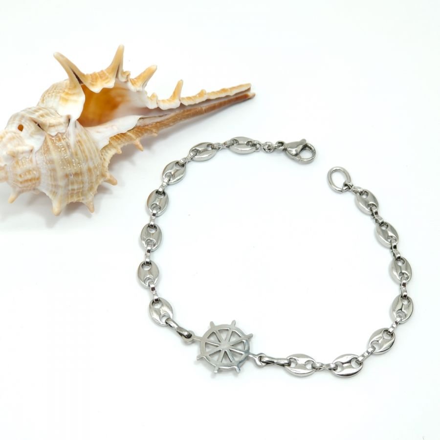 Stuurwielarmband aan stalen koffiebonenketting 