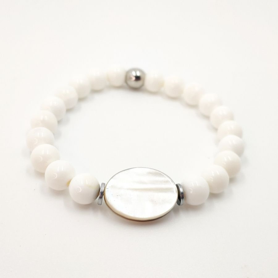 Herenarmband in witte schelp en parelmoer