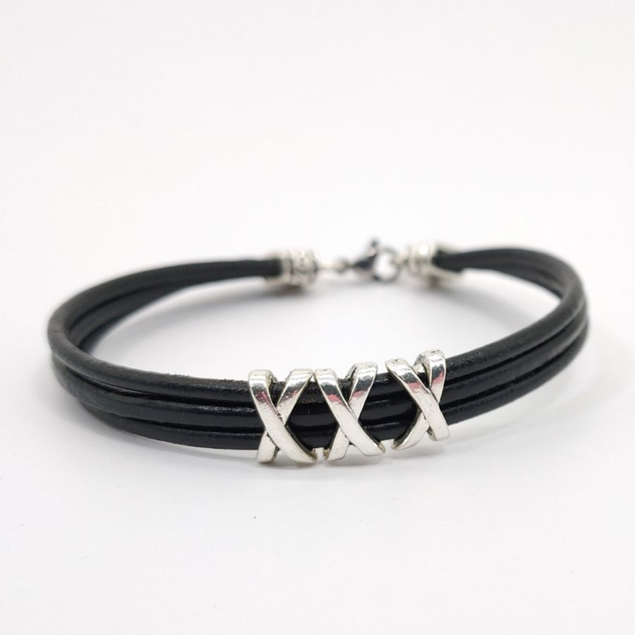 Herenarmband zwart leer met parel XXX