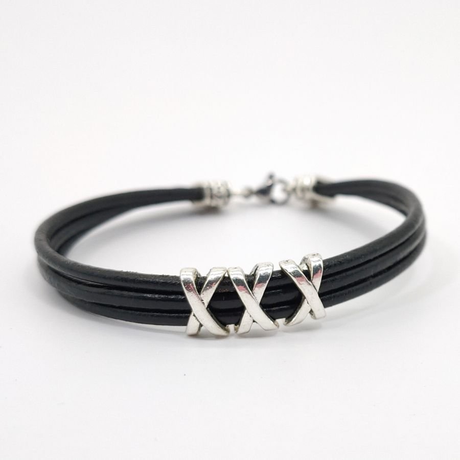 Herenarmband zwart leer met parel XXX
