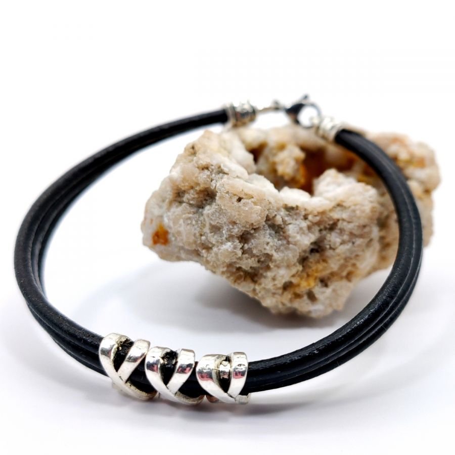 Herenarmband zwart leer met parel XXX