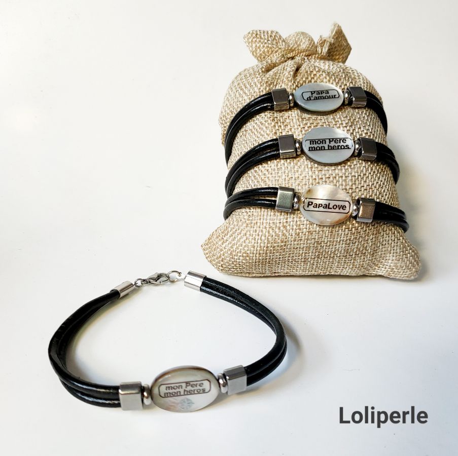 Parelmoer armband gepersonaliseerd op leer