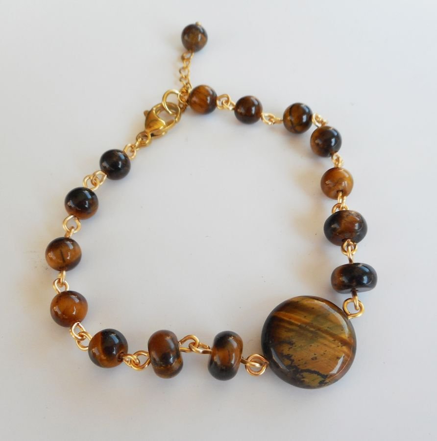 Tijgeroog en roestvrij stalen armband