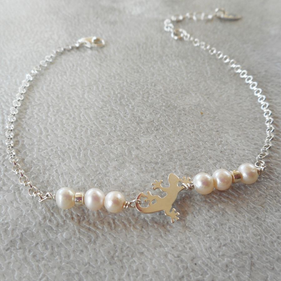 Gekweekte parel en tarantula armband aan 925 zilveren ketting