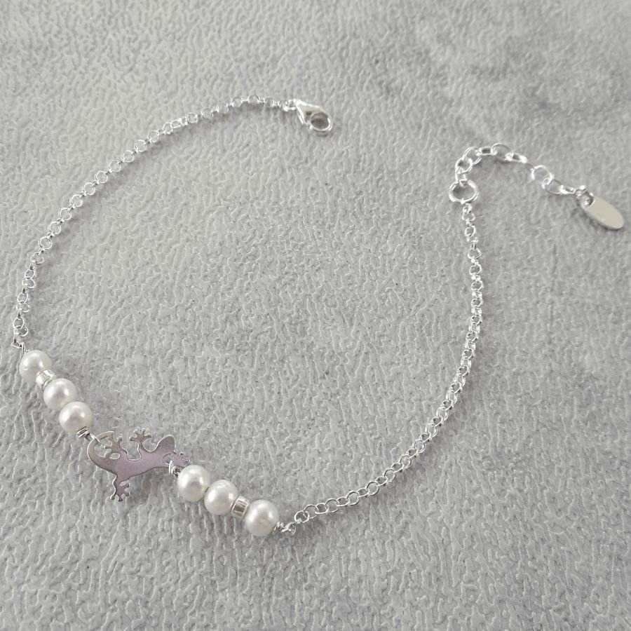 Gekweekte parel en tarantula armband aan 925 zilveren ketting