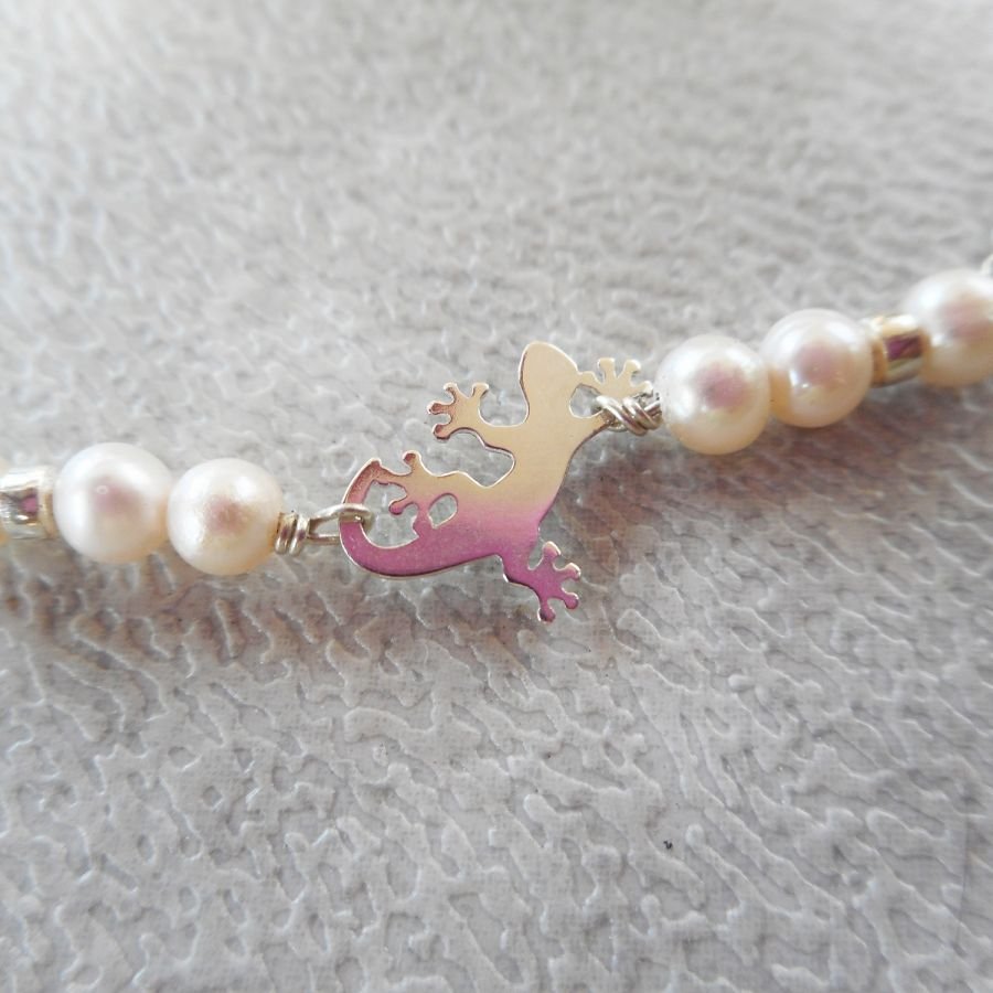 Gekweekte parel en tarantula armband aan 925 zilveren ketting