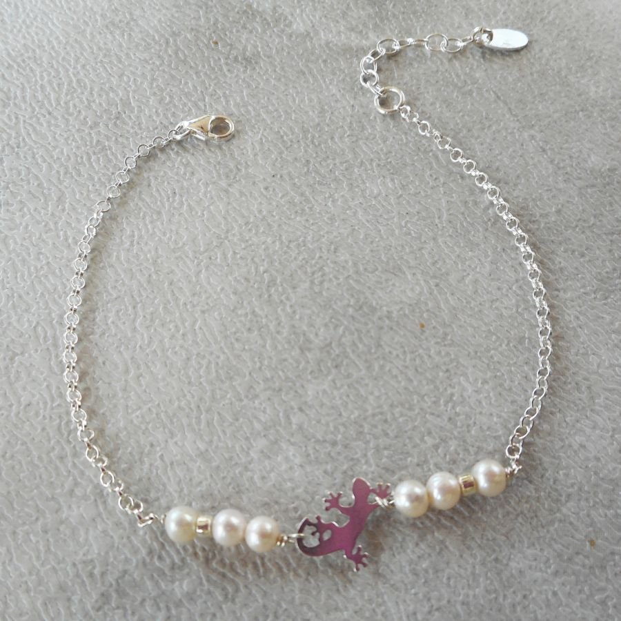 Gekweekte parel en tarantula armband aan 925 zilveren ketting