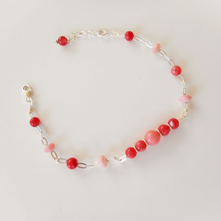 Koraal en rode gorgonian kralen armband aan 925 zilveren ketting