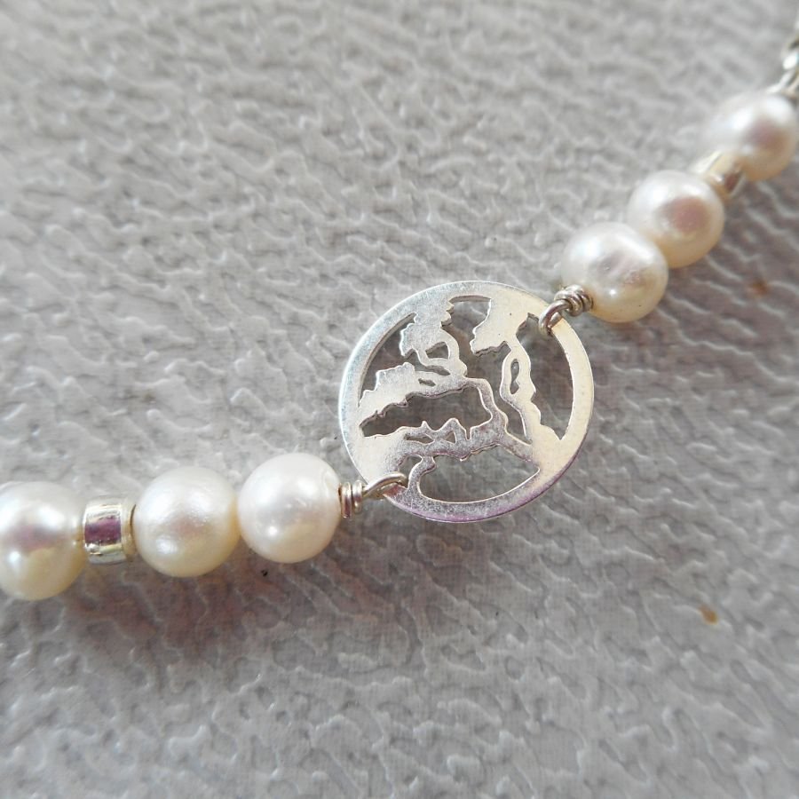 Gekweekte parelarmband met levensboom in zilver 925