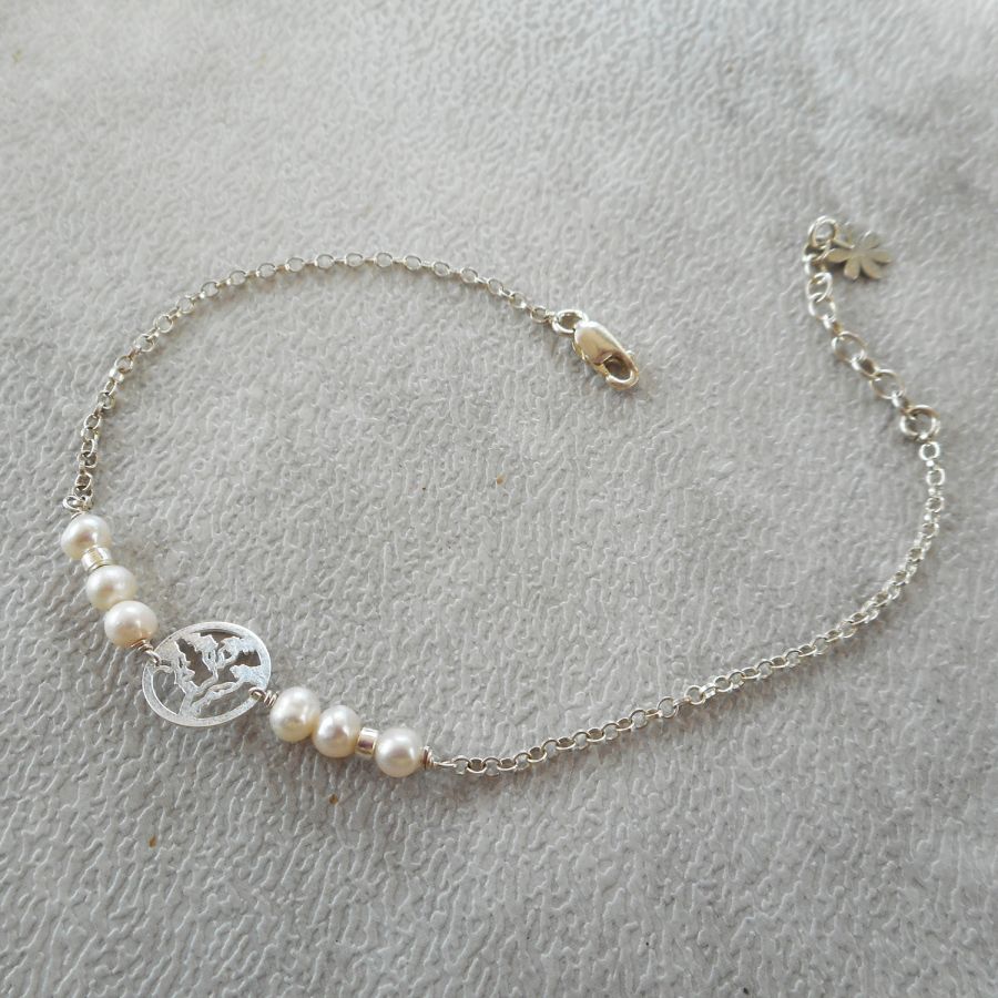 Gekweekte parelarmband met levensboom in zilver 925