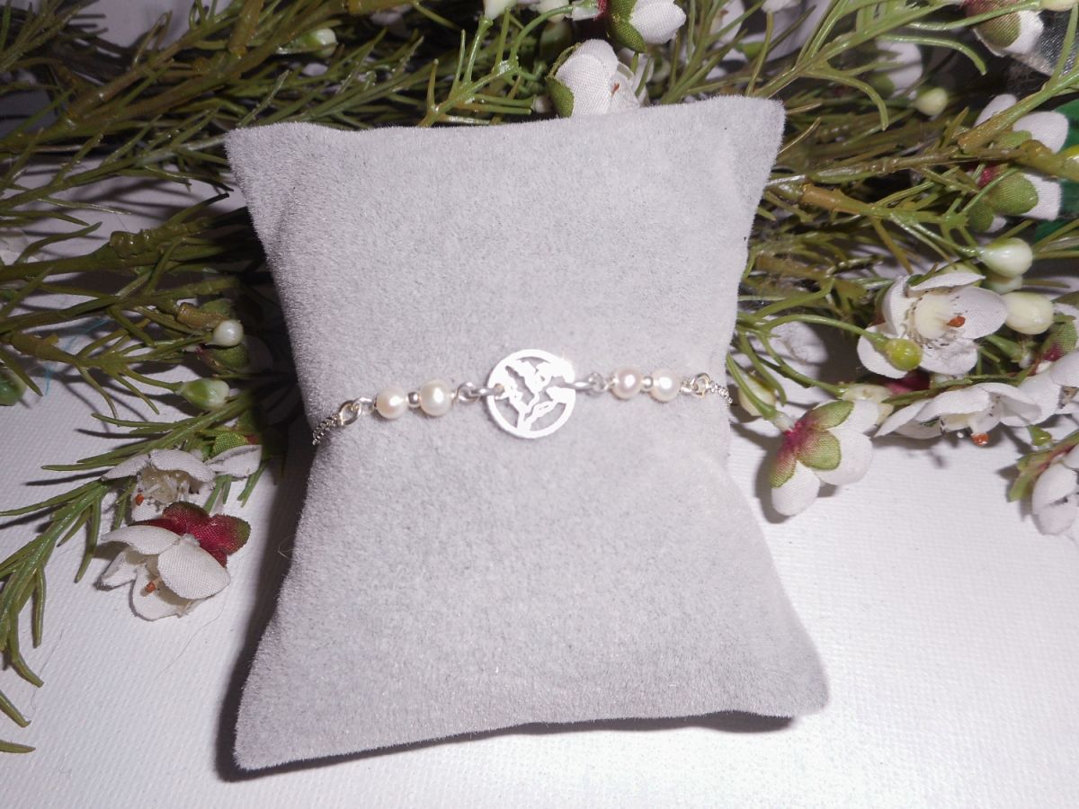 Gekweekte parelarmband met levensboom in zilver 925