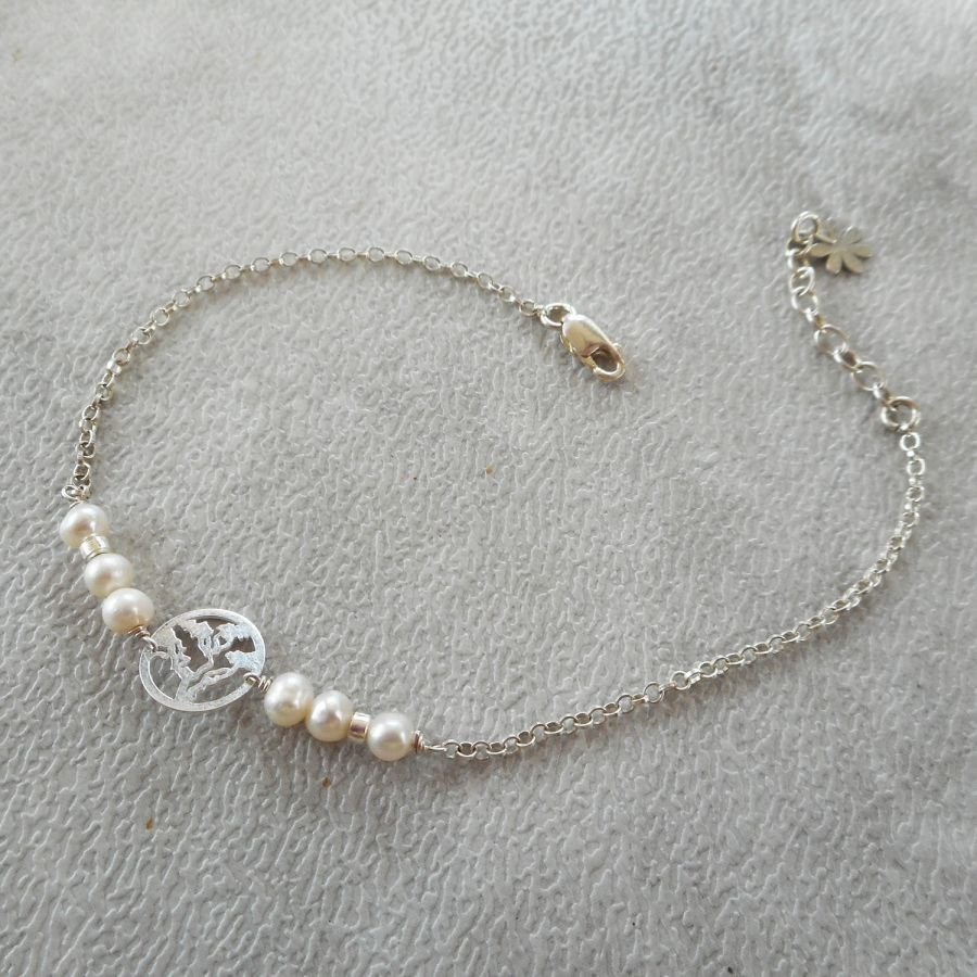 Gekweekte parelarmband met levensboom in zilver 925