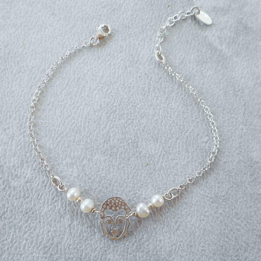 Gekweekte parelarmband met Boeddha in zilver 925