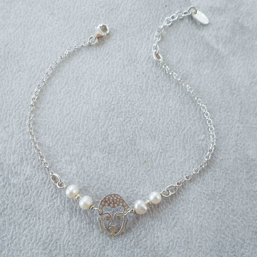 Gekweekte parelarmband met Boeddha in zilver 925