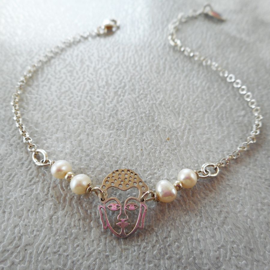 Gekweekte parelarmband met Boeddha in zilver 925